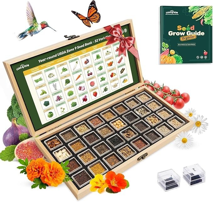 32 Variety Non-GMO Heirloom Seed Bank USDA Zone 9 Vegetable Fruit Herb Kit
