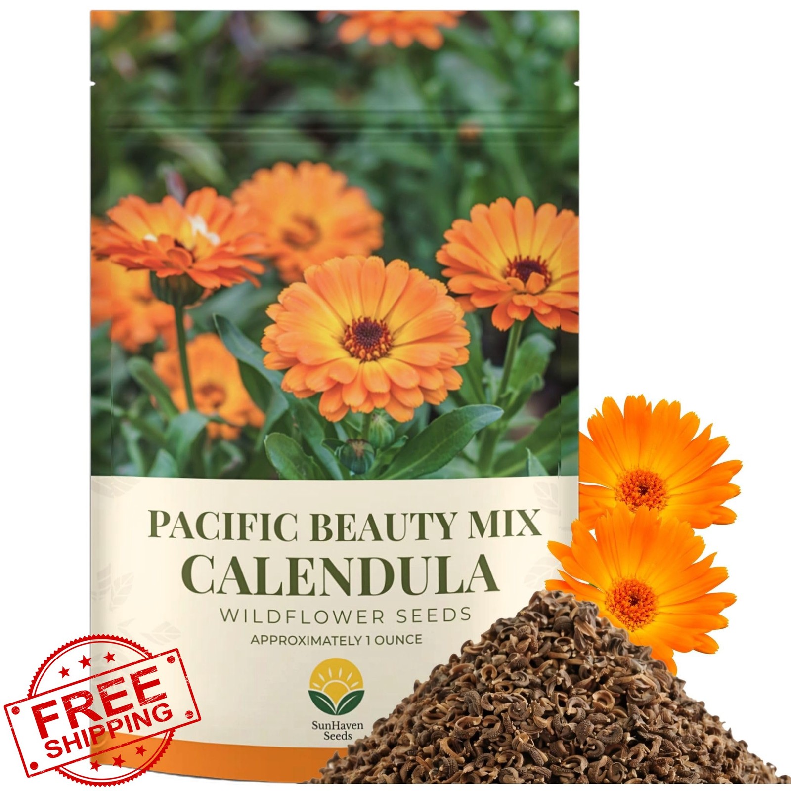 SunHaven Calendula Seeds Pacific Beauty Mix, 1 oz Bulk Packet