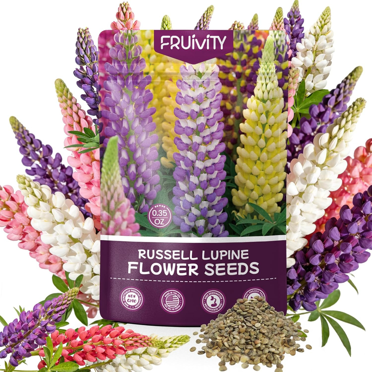 Russell Lupine Seeds (0.35Oz – 1000+ Seeds) – Mixed Color Perennial Wildflower –