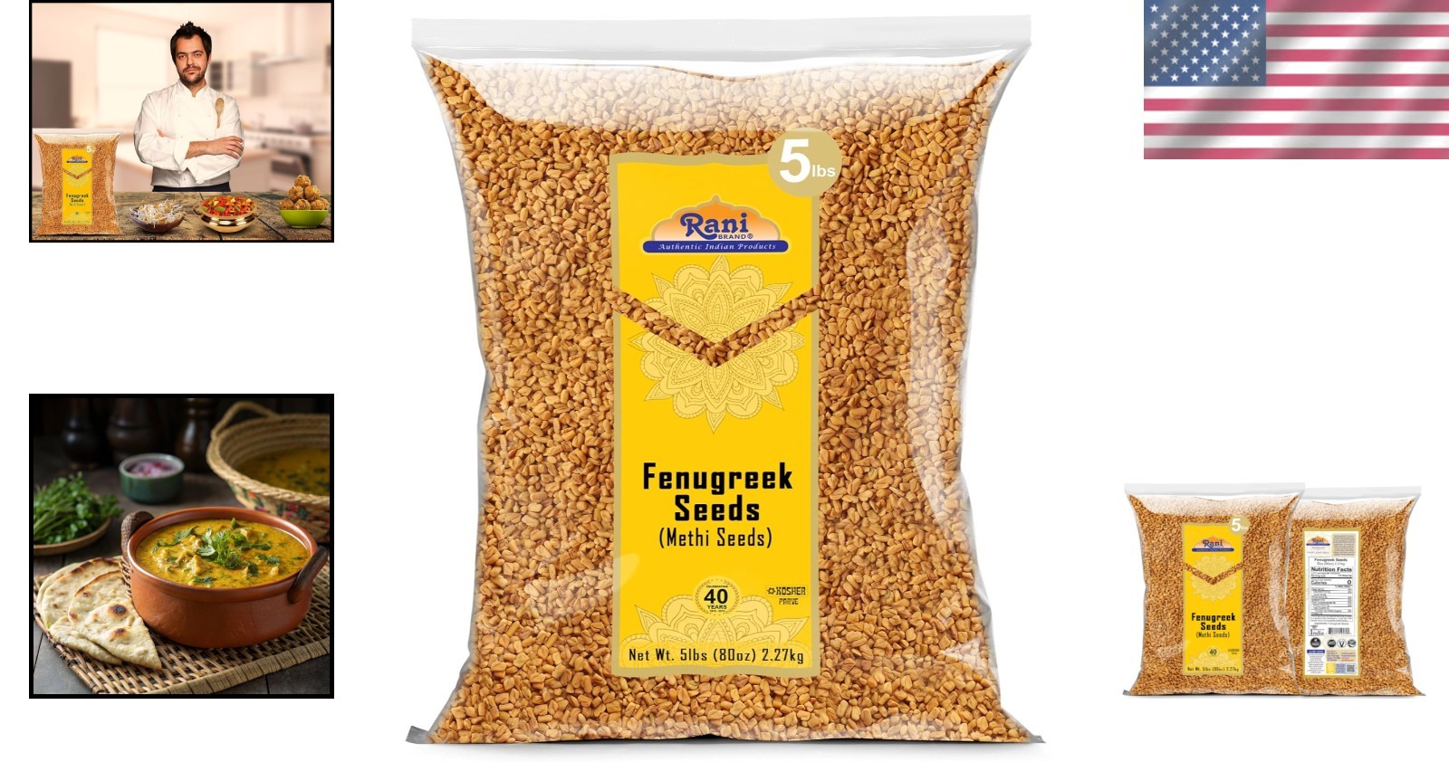 Rani Fenugreek Methi Seeds Whole 80oz 5lbs 2.27kg
