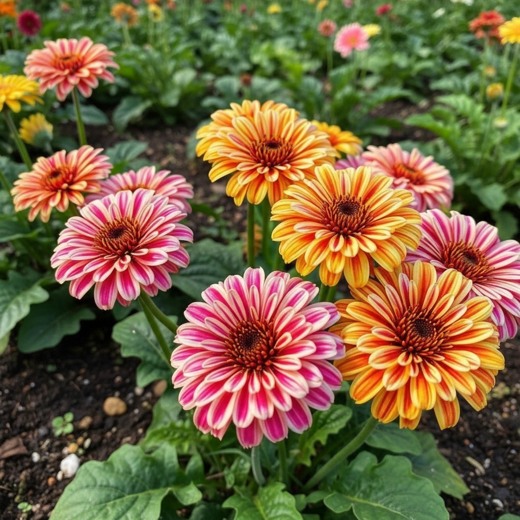 50 Zinnia Seeds – Multicolor Striped Double Blooms for Garden