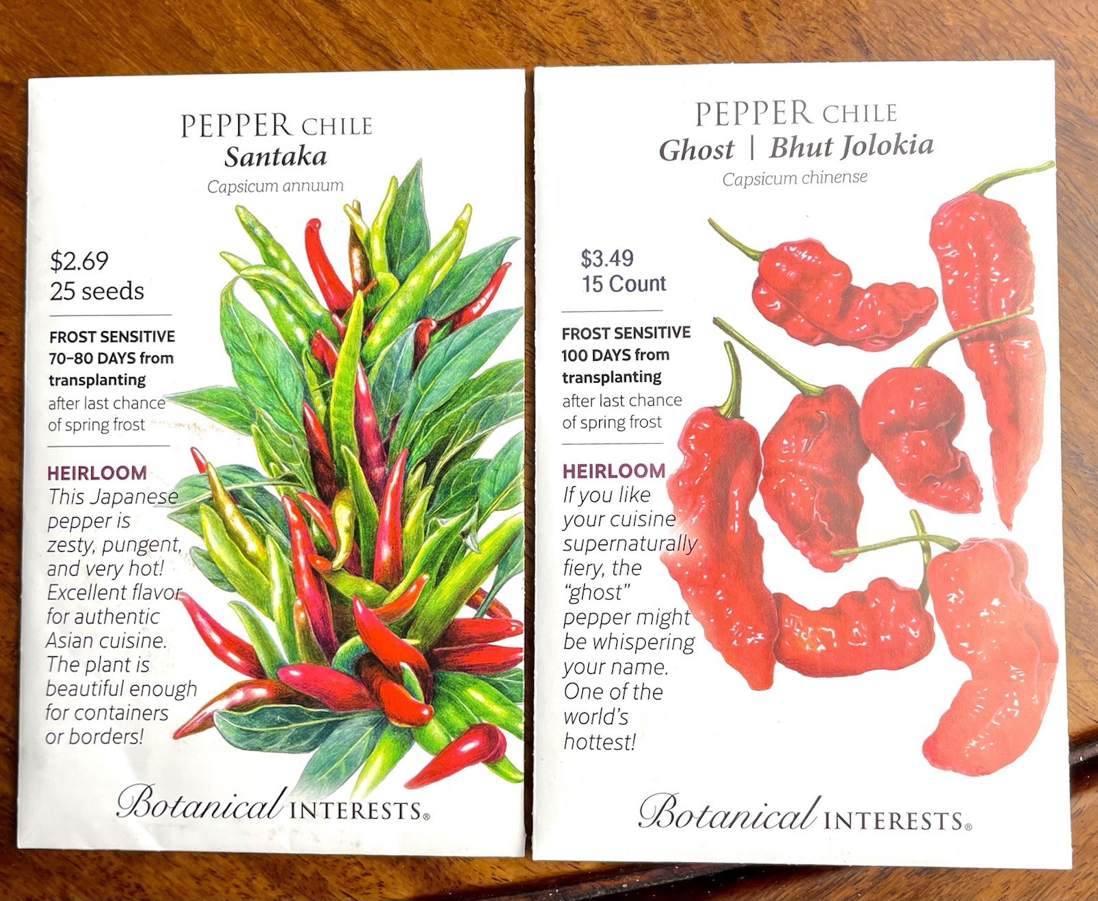 Botanical Interests Pepper Seeds Heirloom Santaka + Ghost Bhut Jolokia LOT x2