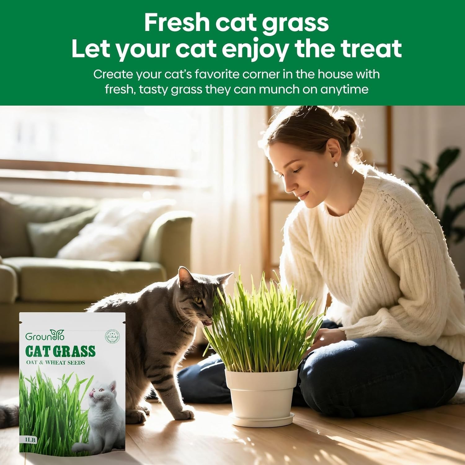 4 Oz Cat Grass Seeds Mix – Fast-Growing Non-GMO Wheat & Oat For Healthy Cats