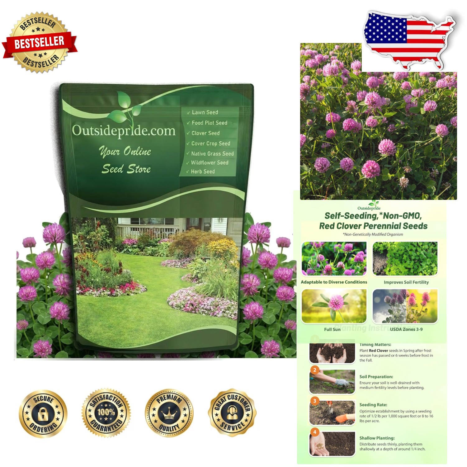 Red Clover Seeds 10 lbs – Hardy Zones 3-9, Full Sun, Clay Soil, Natural