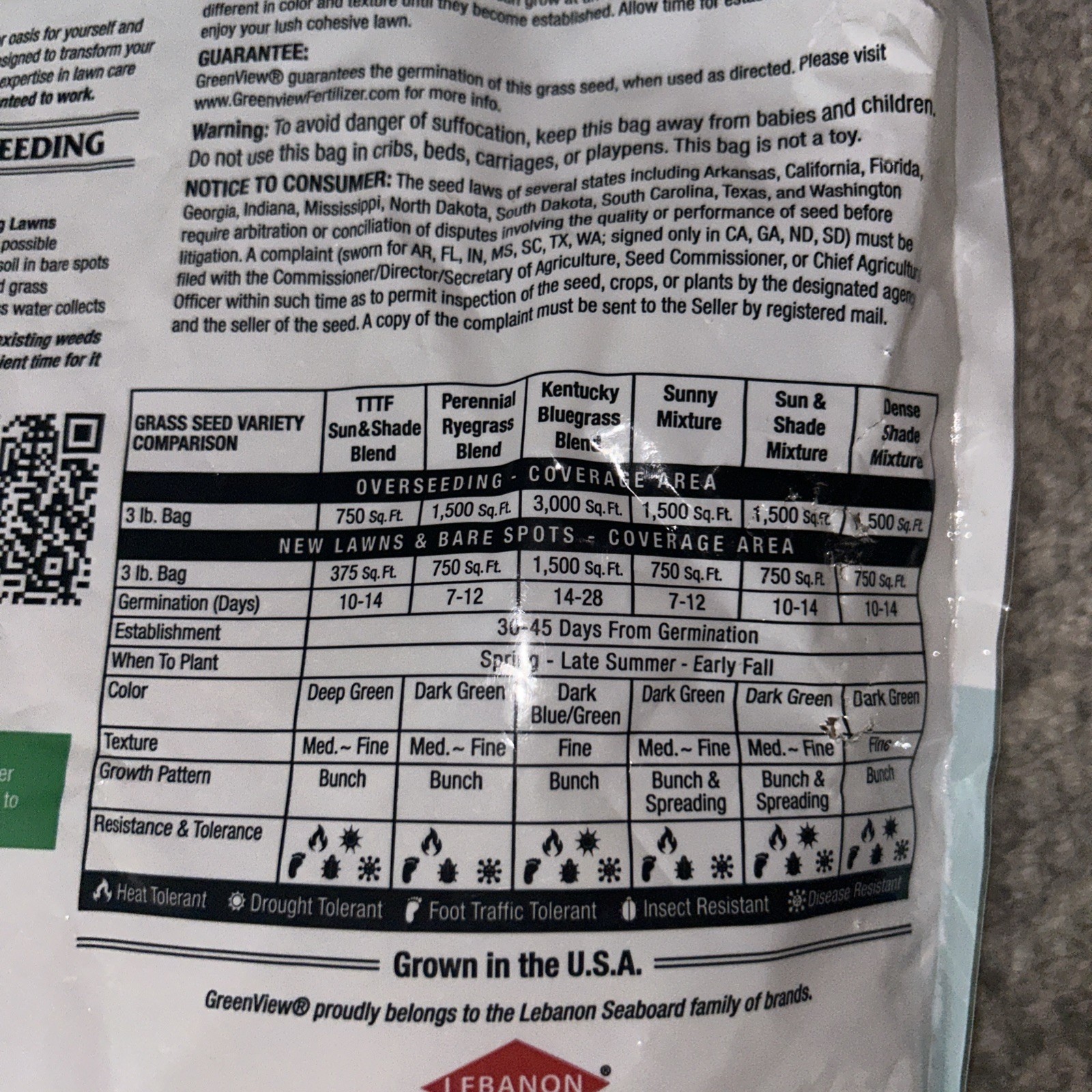 Greenview Pure Grass Seed Sunny Mixture 1,500 Square Foot Coverage 3LB Bag