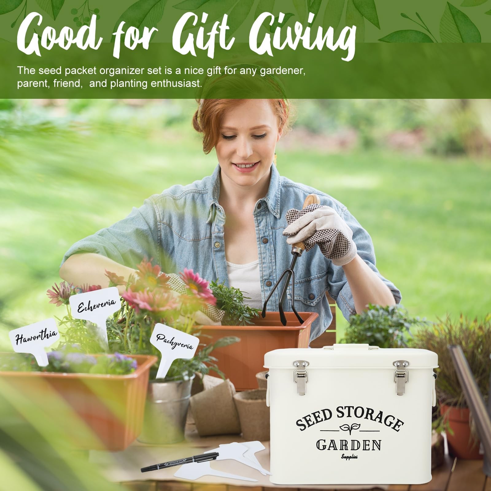 Seed Storage Container Box with Lid Garden Seed Packet Storage Organizer Deco…