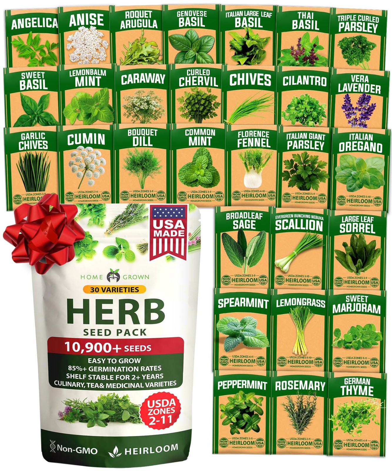 30 Herb Seeds Culinary Variety Pack 10900+ Heirloom Non GMO Indoor Outdoor Hydro