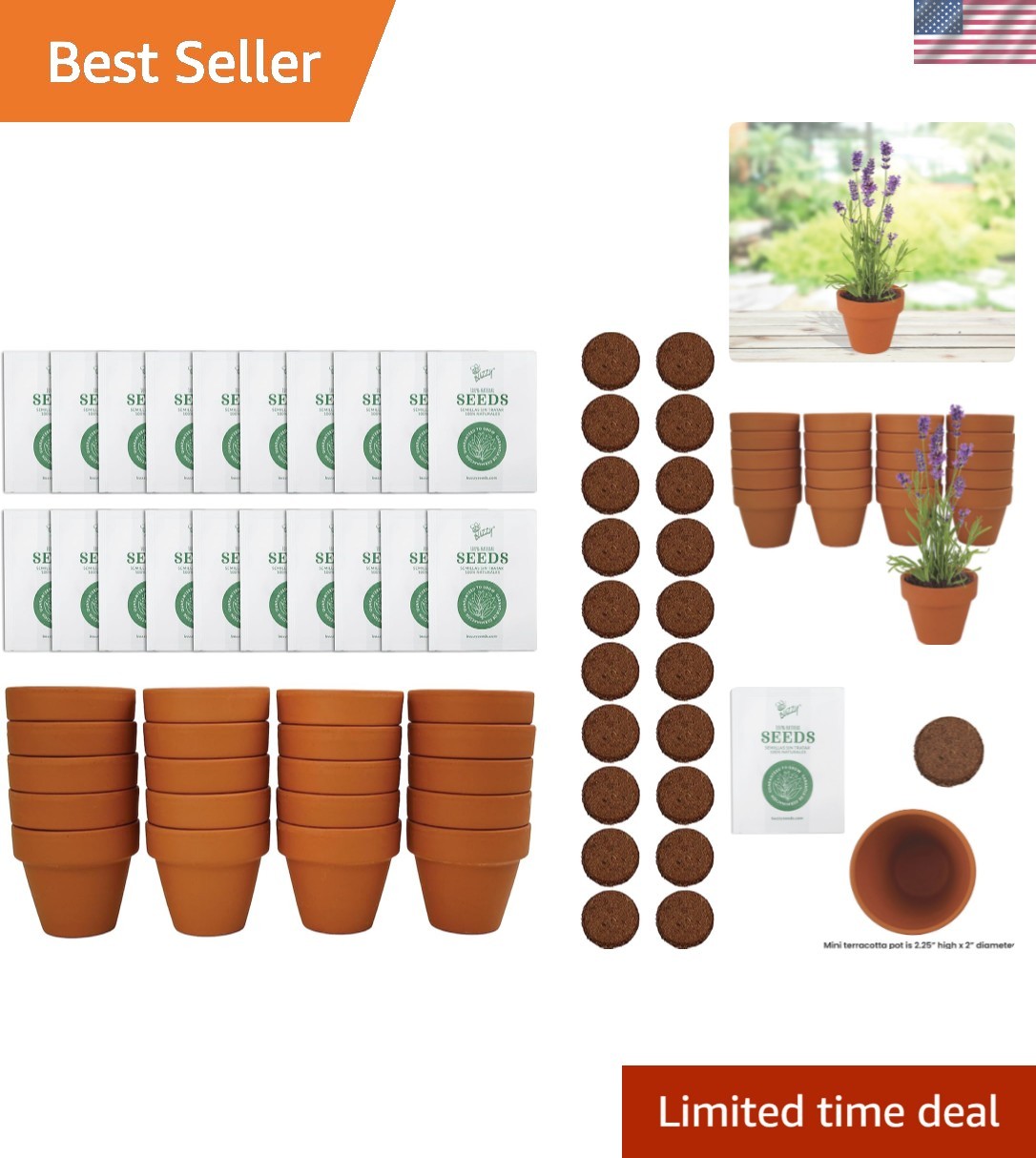 Seeds Terracotta Mini Grow Pots – Herb Flower Plant Starter Kit Assorted 20-P…