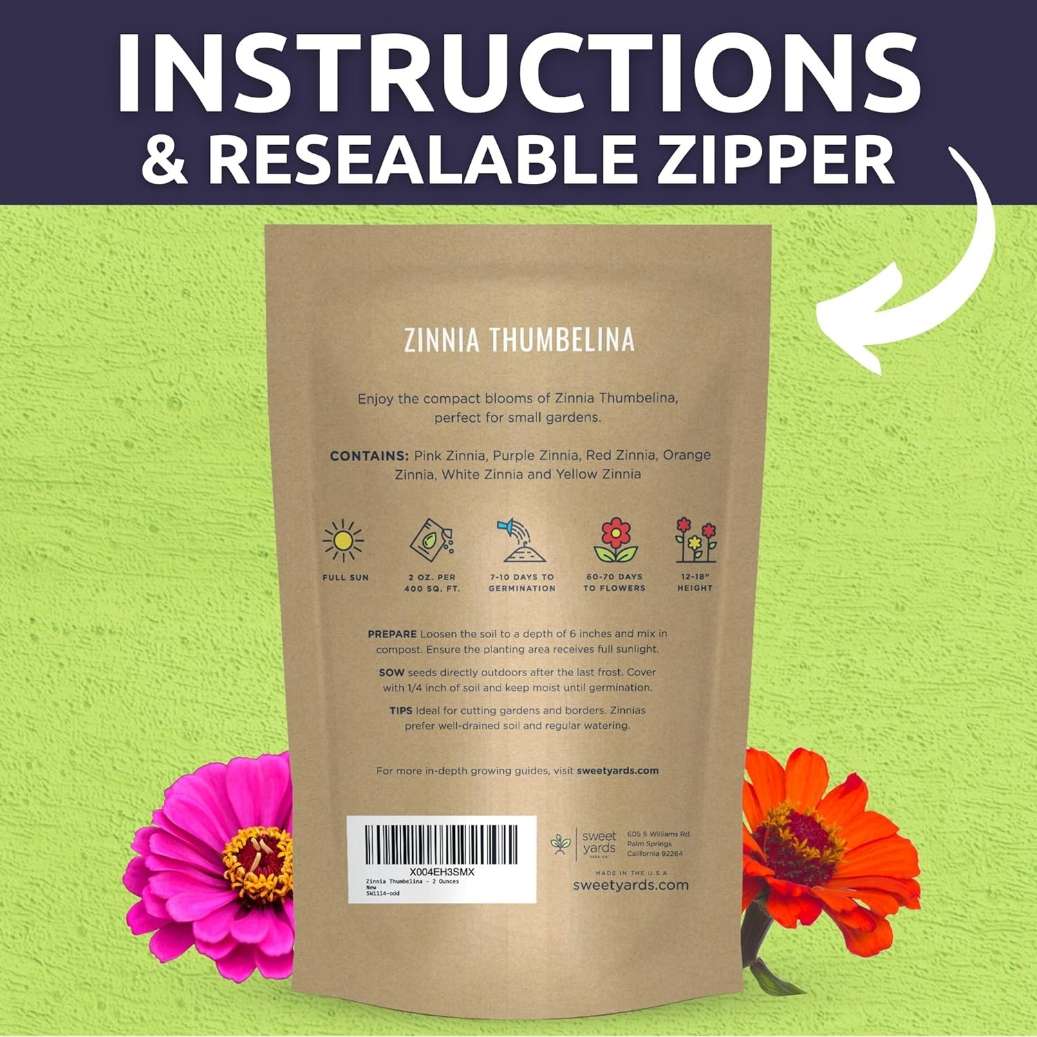 High-Quality Zinnia elegans Seeds – 2oz Pouch