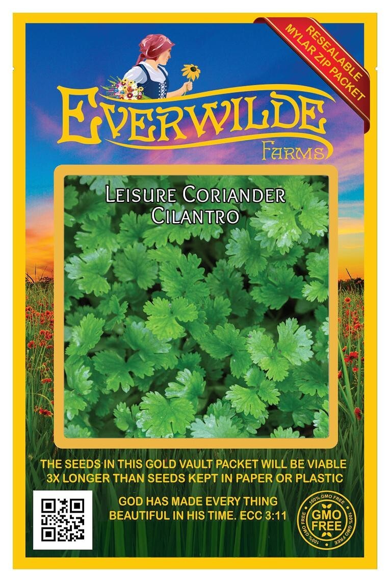 1 Oz Leisure Coriander Cilantro Herb Seeds – Everwilde Farms Mylar Seed Packet
