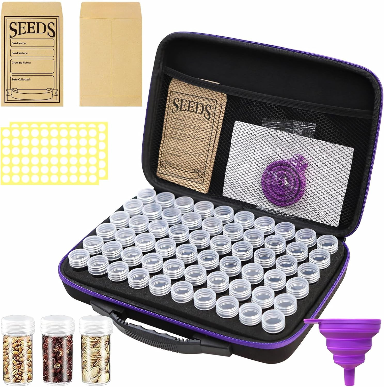 60 Slots Seed Storage Organizer with 10 Envelopes, Garden Seed Packet Container