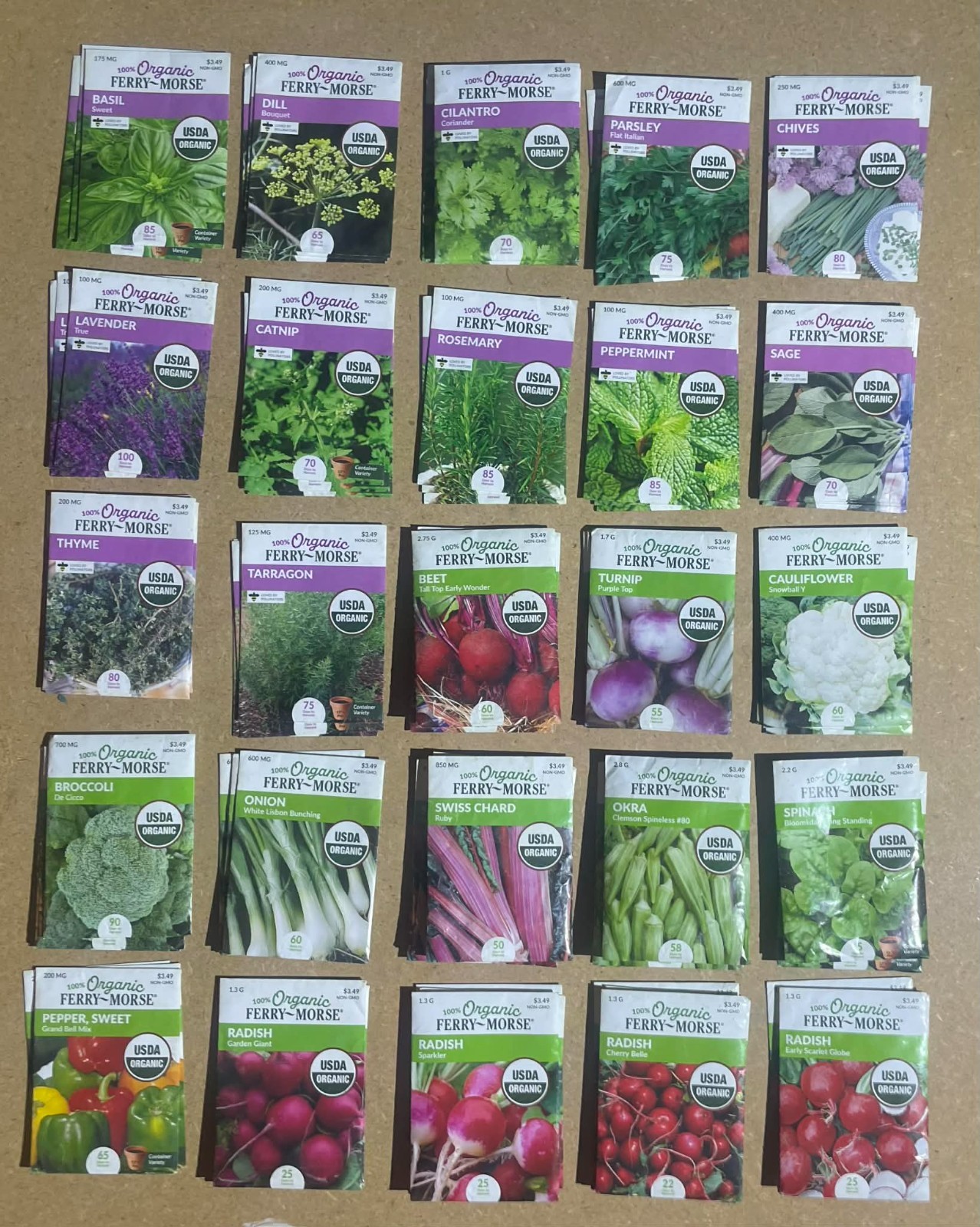 Lot of 225 Ferry Morse Herb and Vegetable Seeds. Non Gmo. Dated 2025