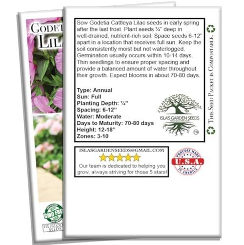 Godetia Cattleya Lilac Flower Seeds (Clarkia Amoena) – 1500+ Non-GMO Heirloom