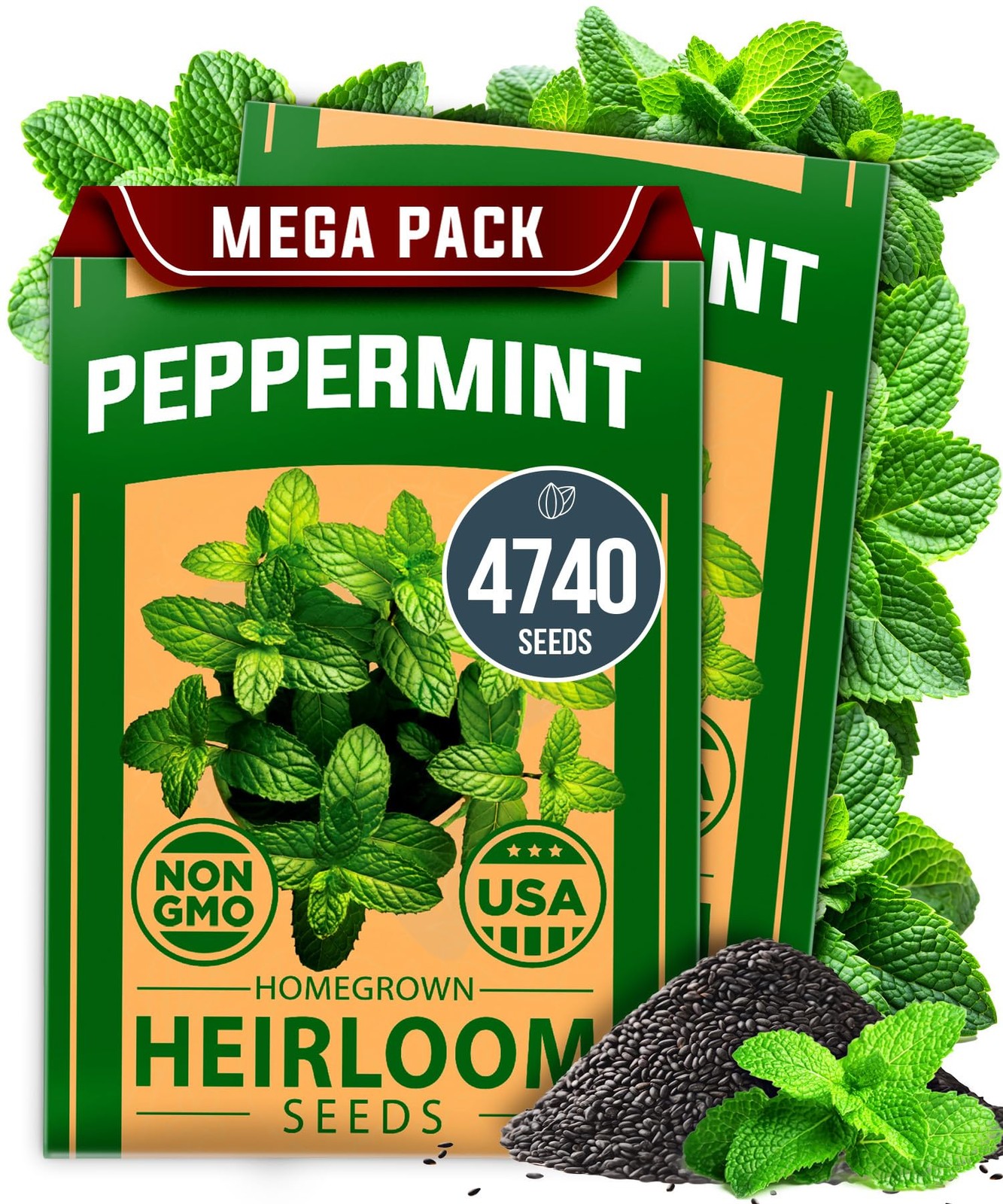 HOME GROWN Peppermint Seeds 2 Pack Mentha x piperita 4,740 Heirloom Mint Seed…