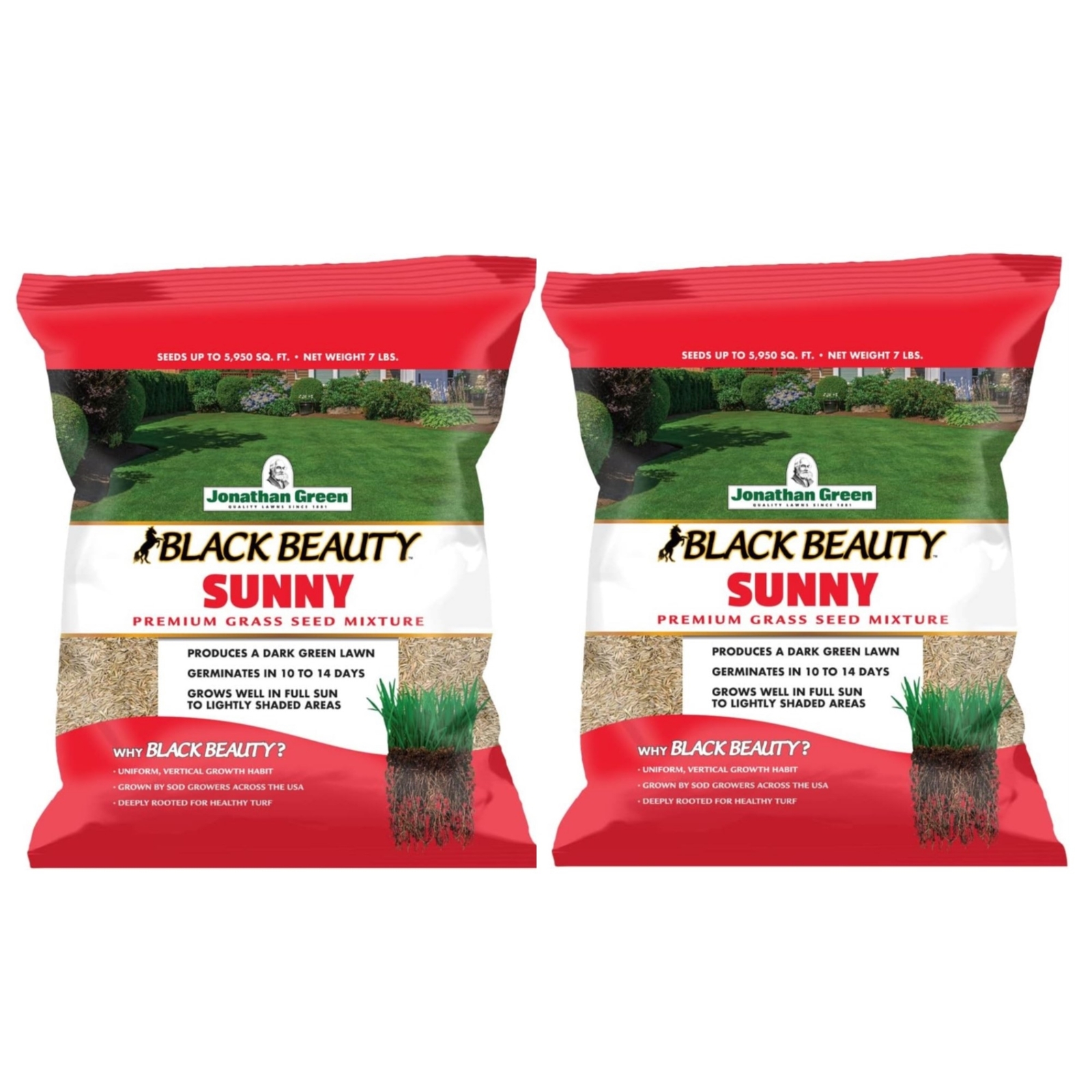 Jonathan Green Black Beauty Sunny Premium Grass Seed Mixture, 7lb bag, 2 Pack