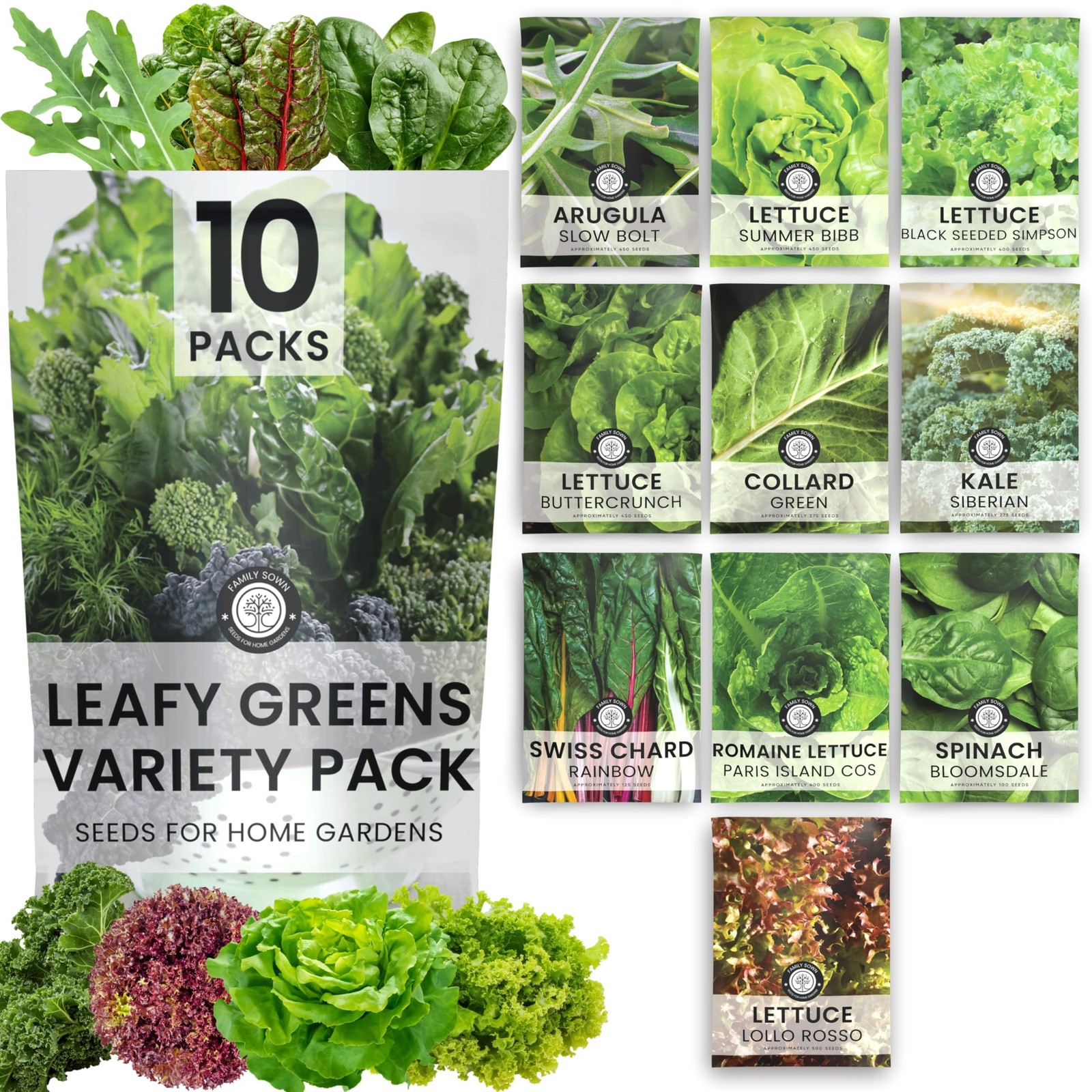 Non GMO Leafy Greens Seeds 10 Packs Planting Indoor Outdoor Garden Farm