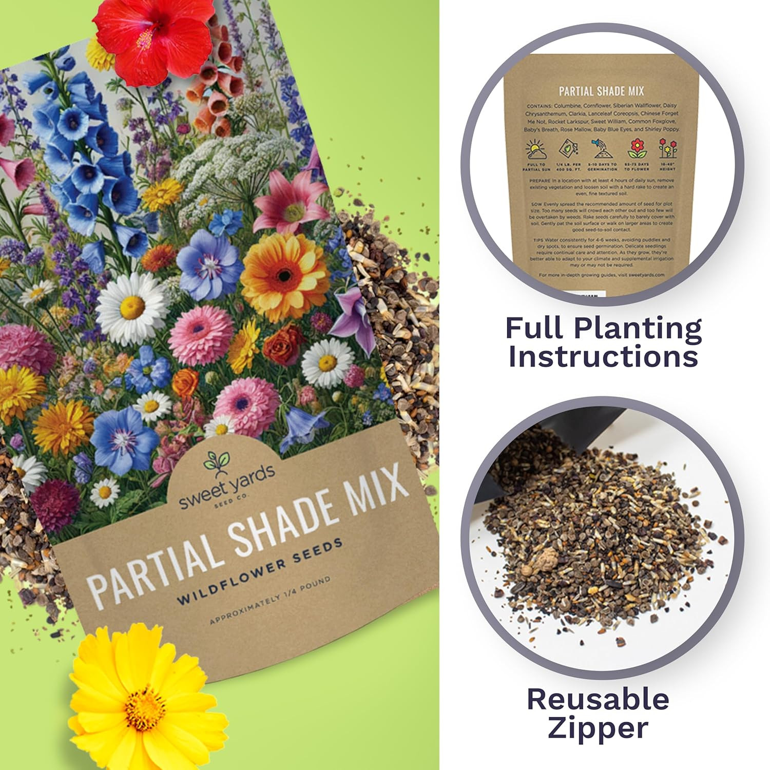 Bulk Wildflower Seeds Partial Shade Mix – 1/4 Pound Bag Annual & Perennial Seeds