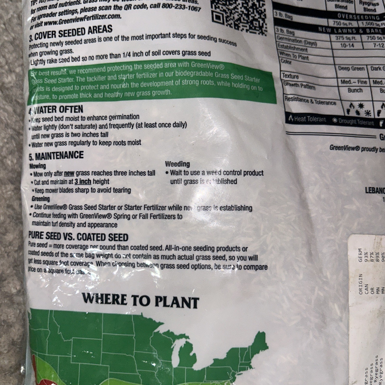Greenview Pure Grass Seed Sunny Mixture 1,500 Square Foot Coverage 3LB Bag
