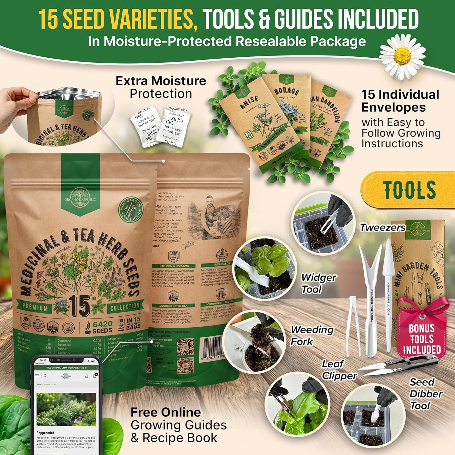 6,420+ Heirloom Medicinal & Tea Herb Seeds – Perfect Gift for Gardening Lovers