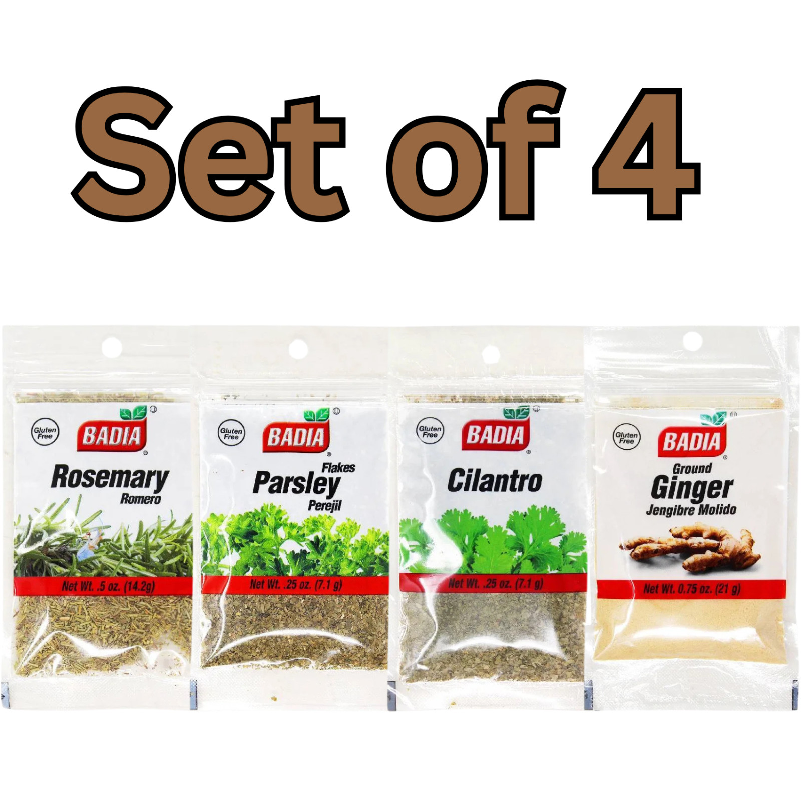 Badia Spices Variety Pack – Rosemary, Parsley, Ginger, Cilantro | Gluten-Free |