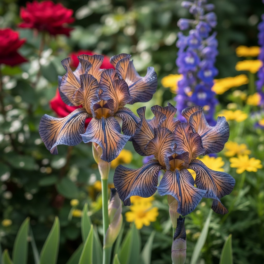50 Rare Patterned Iris Seeds – Deep Blue & Peach Veined Blooms