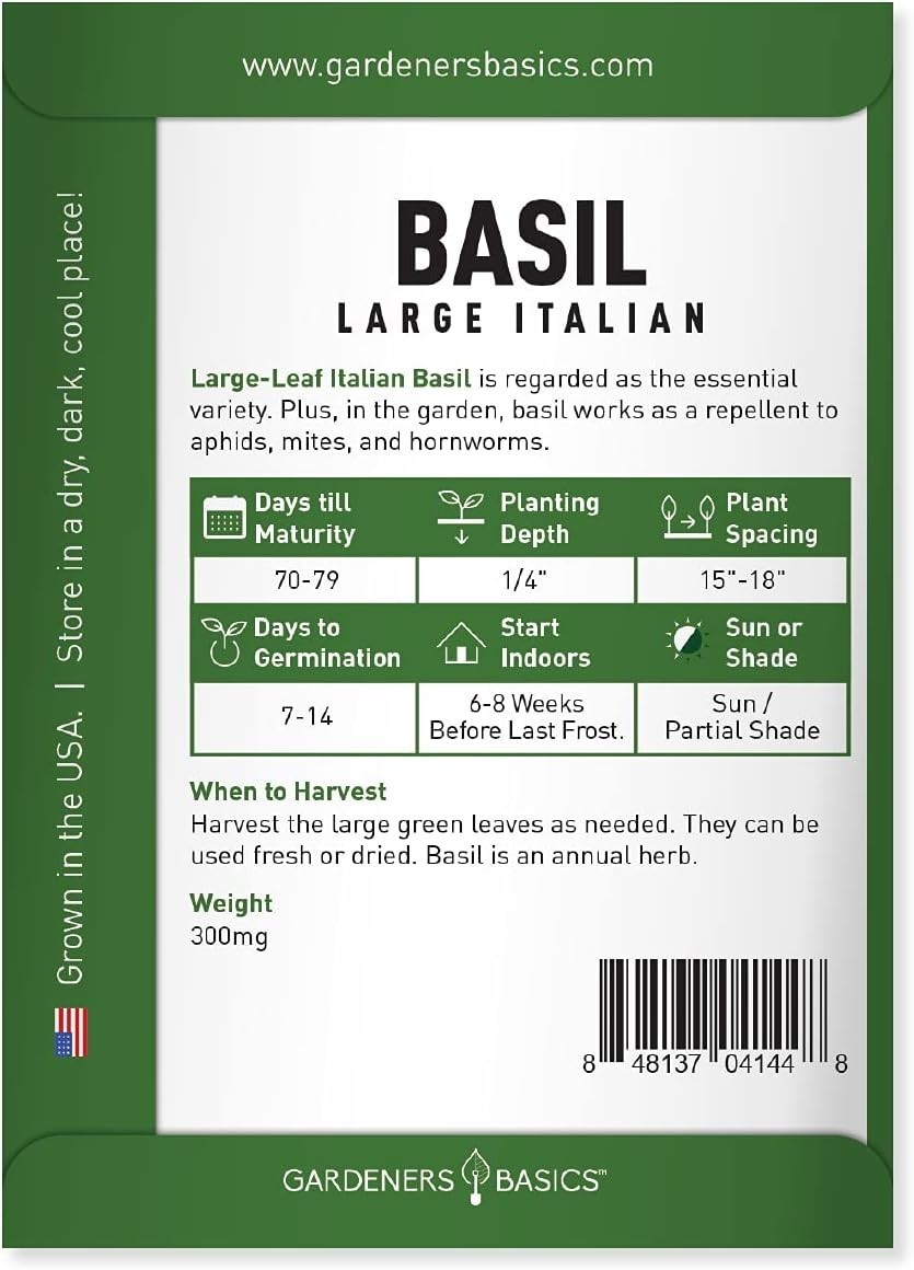500mg Heirloom Large Leaf Basil Seeds – Grow Gourmet Herbs Indoors or Outdoors