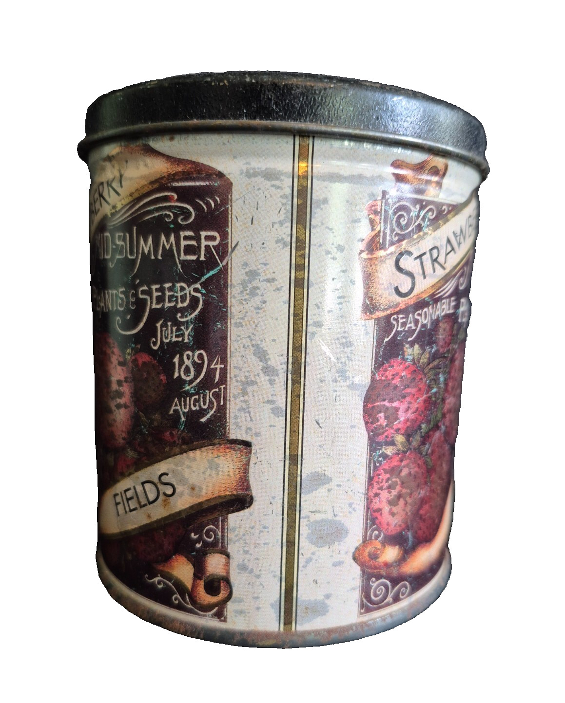 Strawberry fields Mid-Summer Plants & Seeds Collectible Farmhouse Tin Vtg Ad