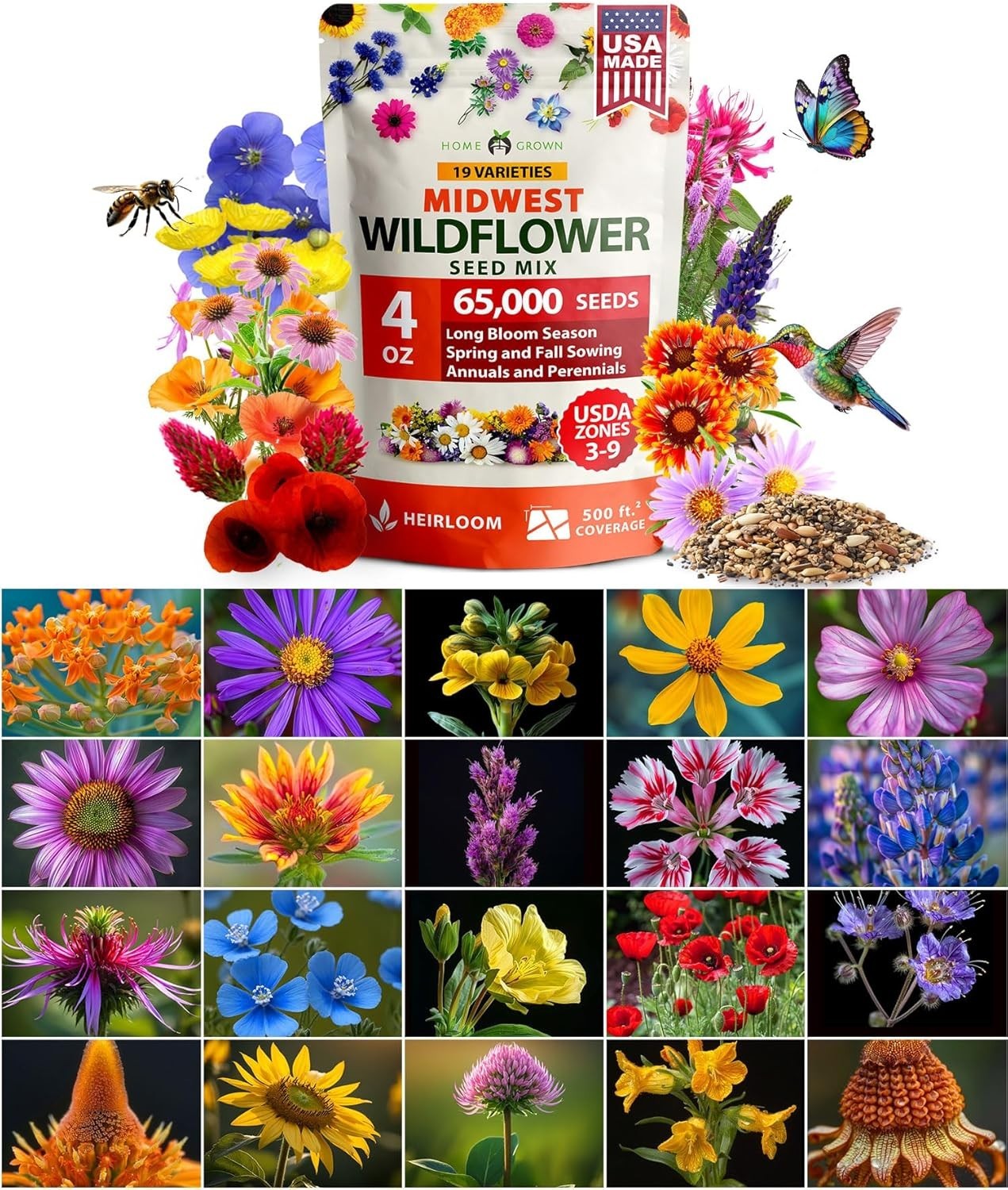 Attracting Pollinators: 65,000+ Heirloom Wildflower Seeds for Any Garden – 4 oz