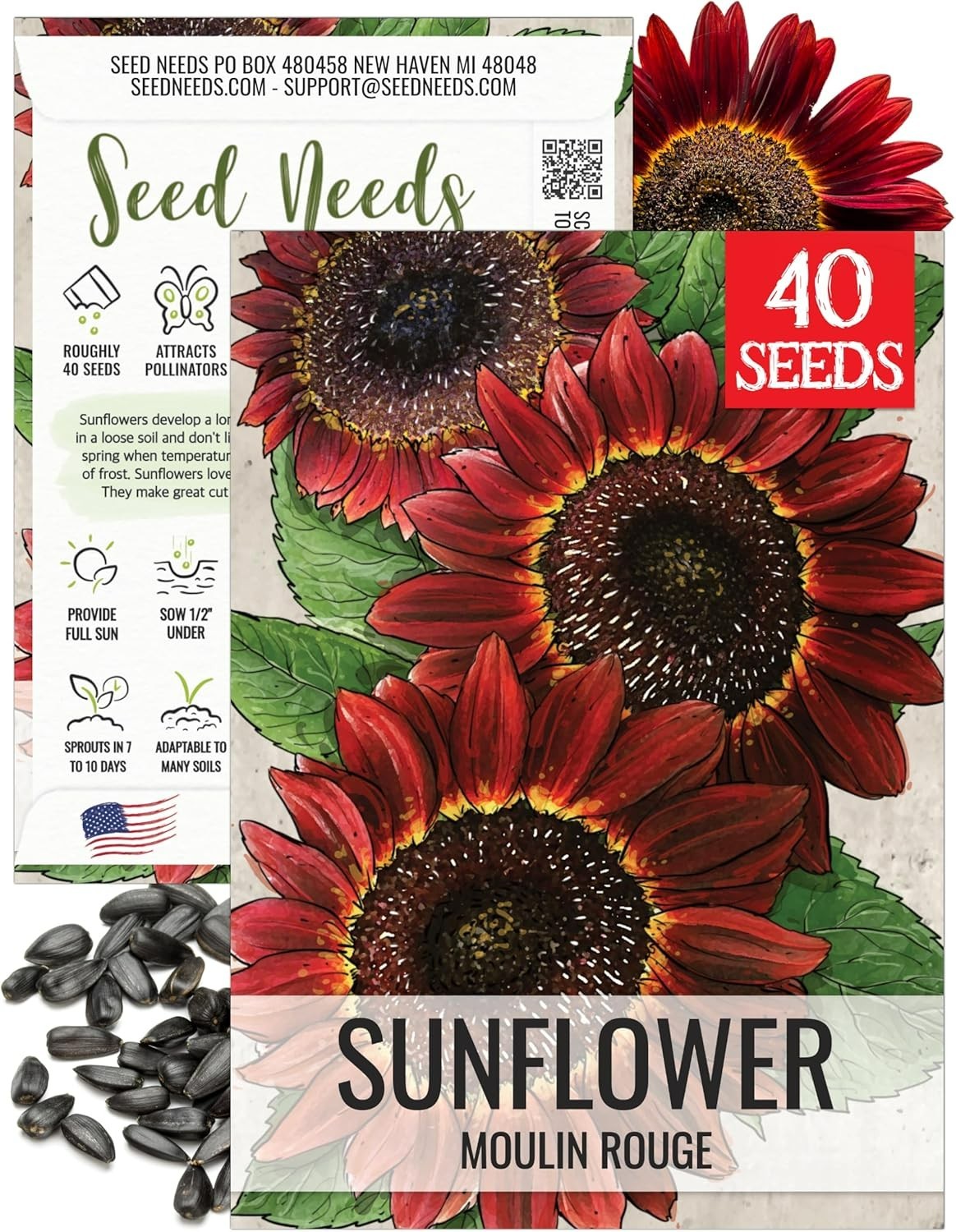 Moulin Rouge Sunflower Seeds for Planting Red Sunflowers – F1 Hybrid Deep Bur…