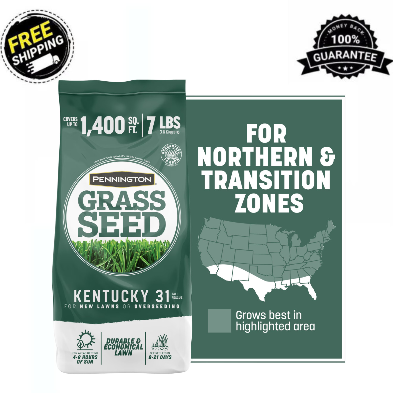 Pennington Kentucky 31 Tall Fescue Grass Seeds Sun Partial Shade Lawn 7 lb | New