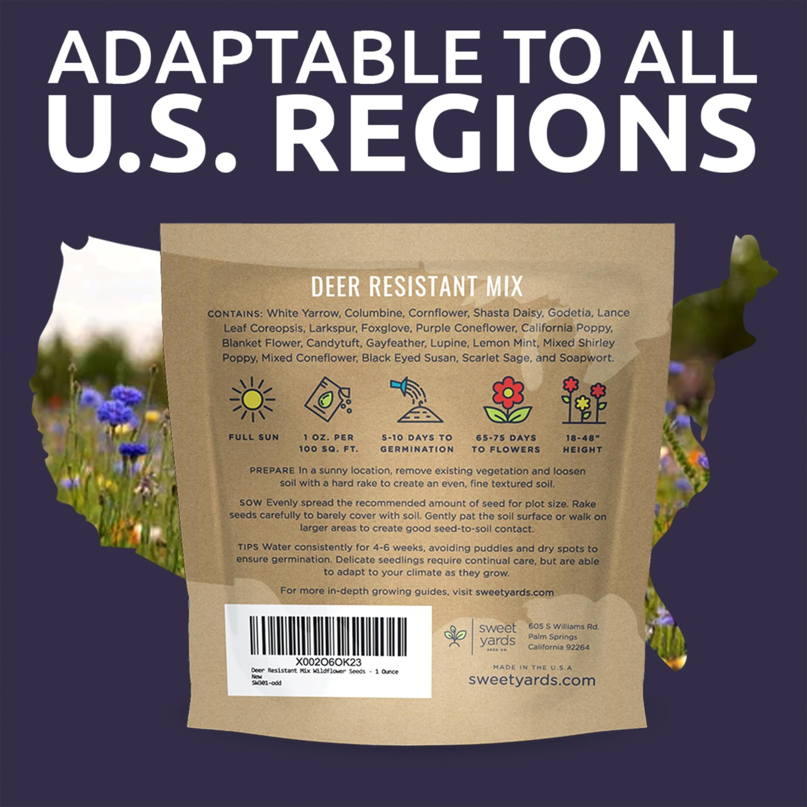 Deer Resistant Wildflower Seed Mixture – Bulk 1 Ounce Packet – Over 15,000 De…