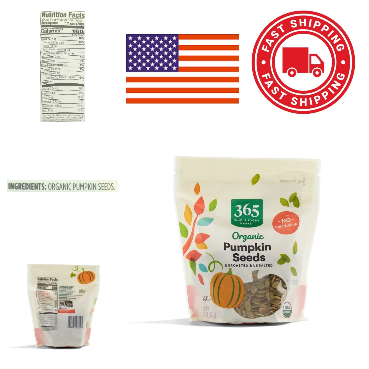 Organic Pumpkin Seeds 8 Ounce Whole Seeds Perfect for Smoothies and Baking