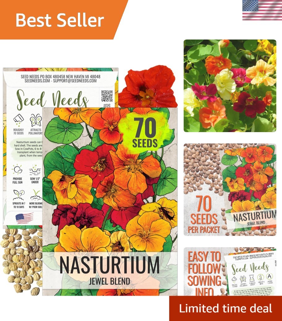 Vibrant Jewel Blend Nasturtium Seeds – Edible, Butterfly-Friendly, 70 Count Pack