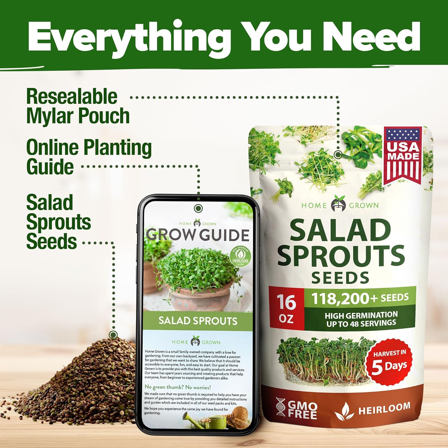 Premium Non-GMO Sprouting Seeds Mix 118,200+ Seeds Microgreens 4 Variety Blend B