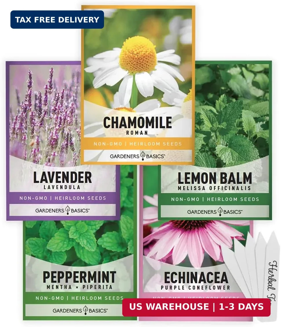 Gardeners Basics, Herbal Tea Seeds for Planting Indoors and Outdoors 5 Variety P