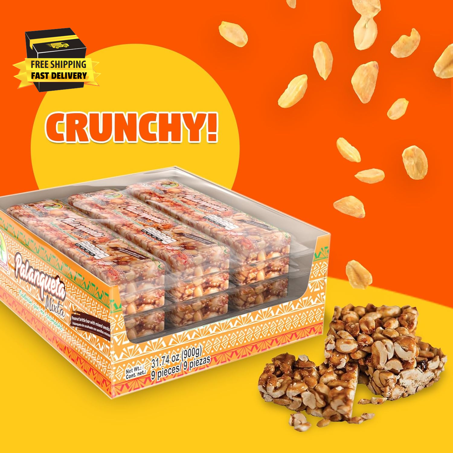 Palanqueta Mixta – Peanut and Mixed Seeds Bar, Traditional Mexican Candy, Crunch
