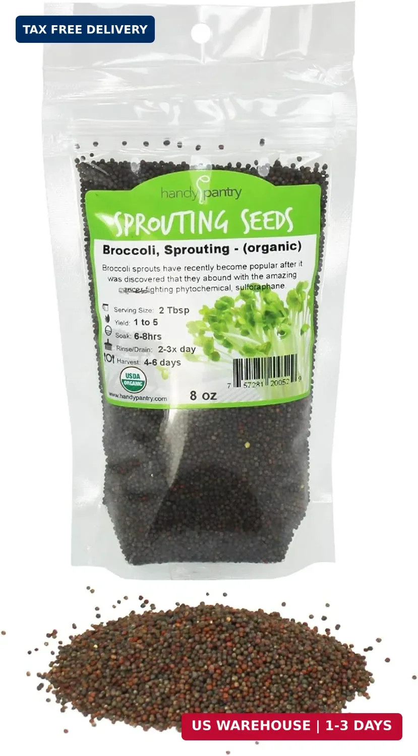 Organic Broccoli Sprouting Seeds By Handy Pantry | 8 oz. Resealable Bag | Non-GM