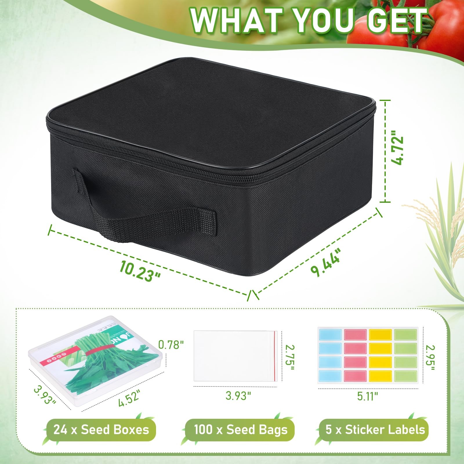 24 Slots Seed Storage Organizer Box with Dual Zipper Bag, 100 Pcs Seed Sealed…