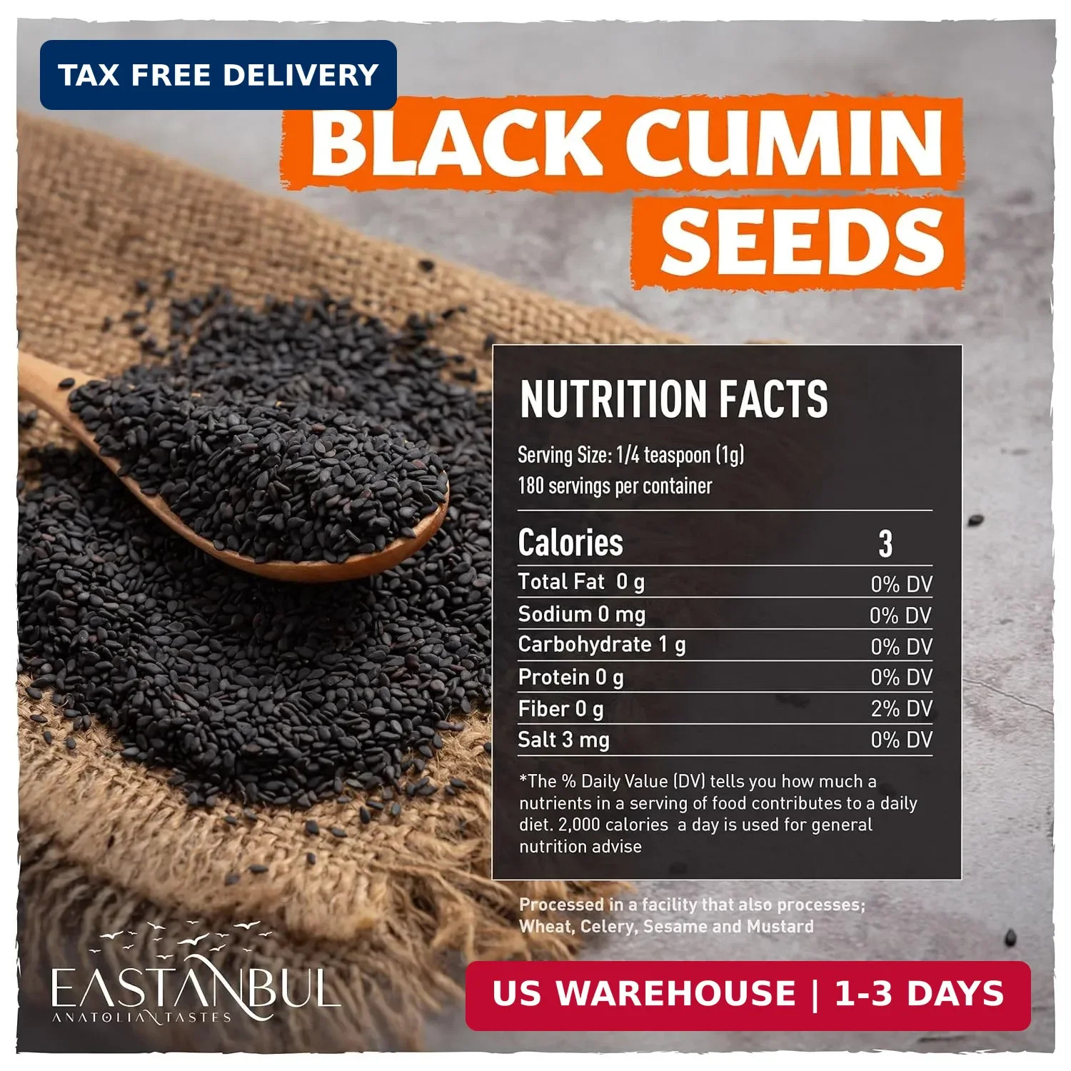 Eastanbul Nigella Seeds, Black Cumin Seed, Whole Black Cumin, Flavorful, Natural