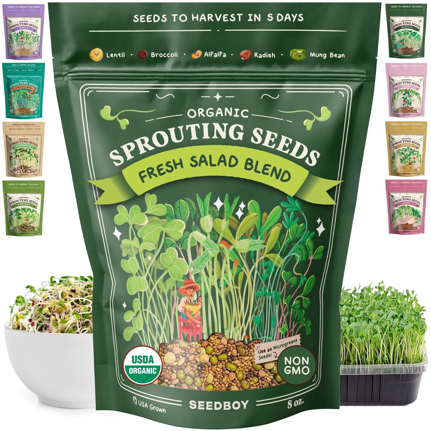 Seedboy Organic Sprouting Seeds Salad Blend 8oz – USA Grown Microgreens Mix