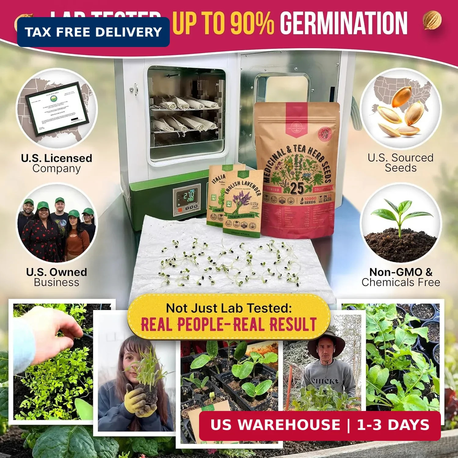 Organo Republic 25 Medicinal & Tea Herb Seeds Variety Pack for Indoor & Outdoors