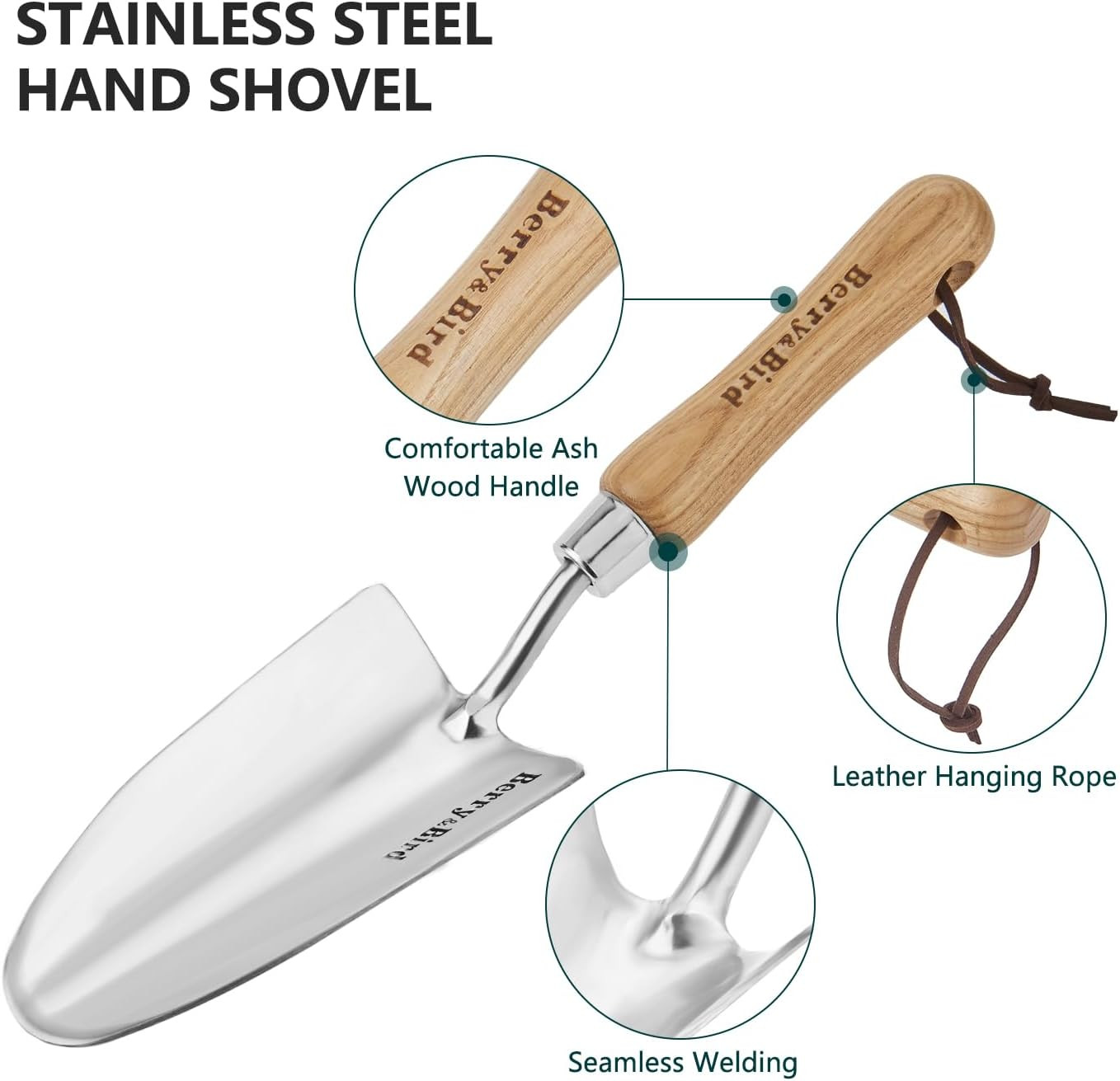 Berry&Bird Stainless Steel Trowel, Garden Small Flower Hand Shovel, Potting Soil
