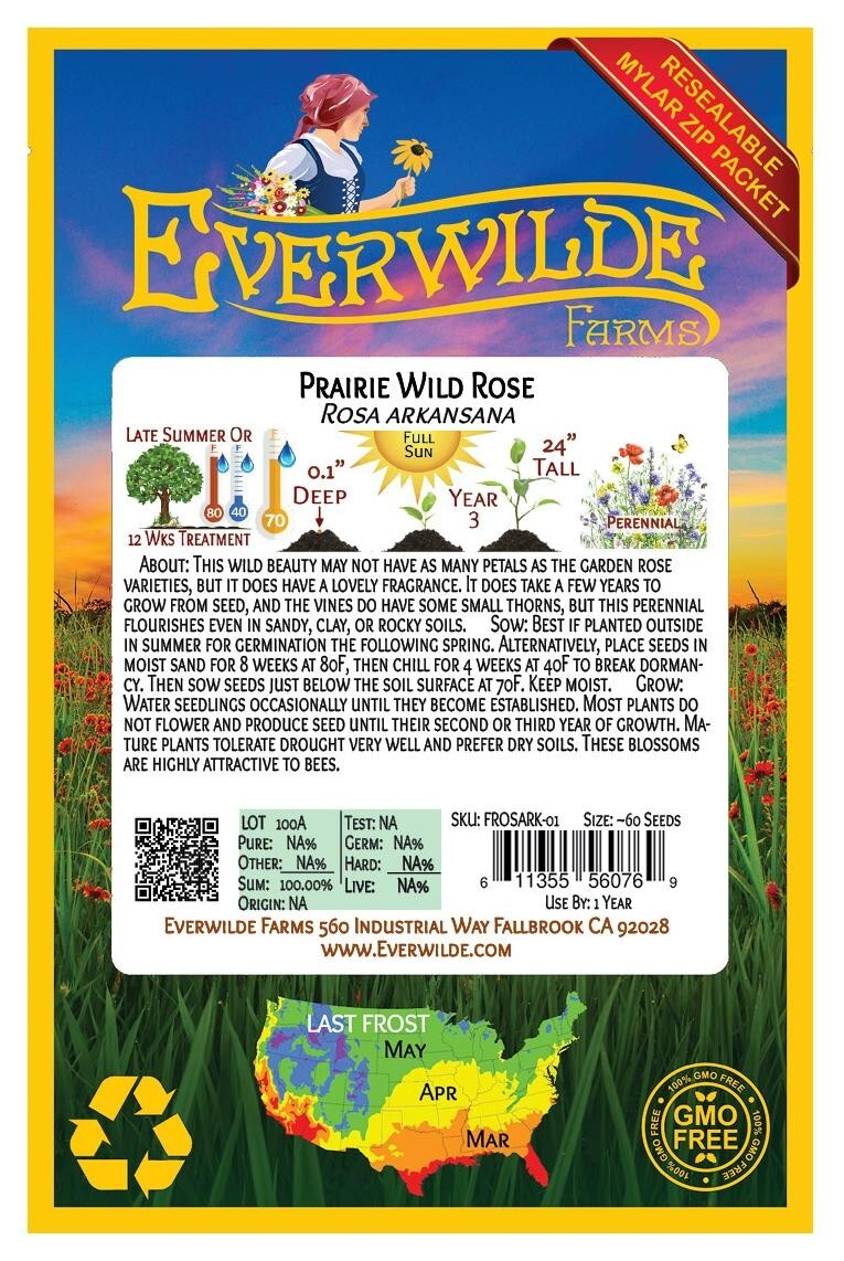 60 Prairie Wild Rose Wildflower Seeds – Everwilde Farms Mylar Seed Packet
