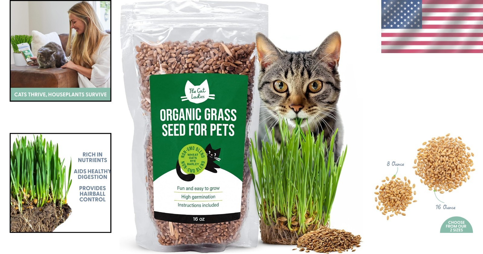 16 oz Organic Cat Grass Seeds – Pet-Friendly Wheatgrass Blend for Indoor Cats