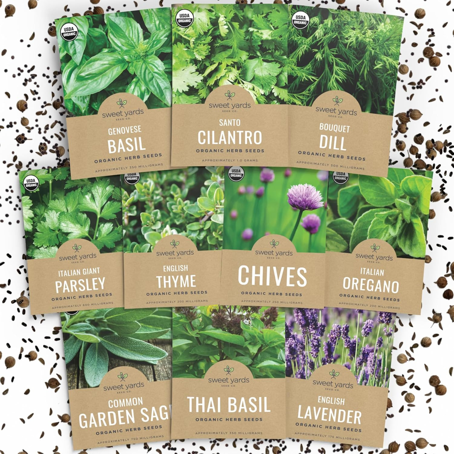 Organic Herb Seeds Variety Pack – 10 Individual Packs – 2025 Season – Basil, Cil