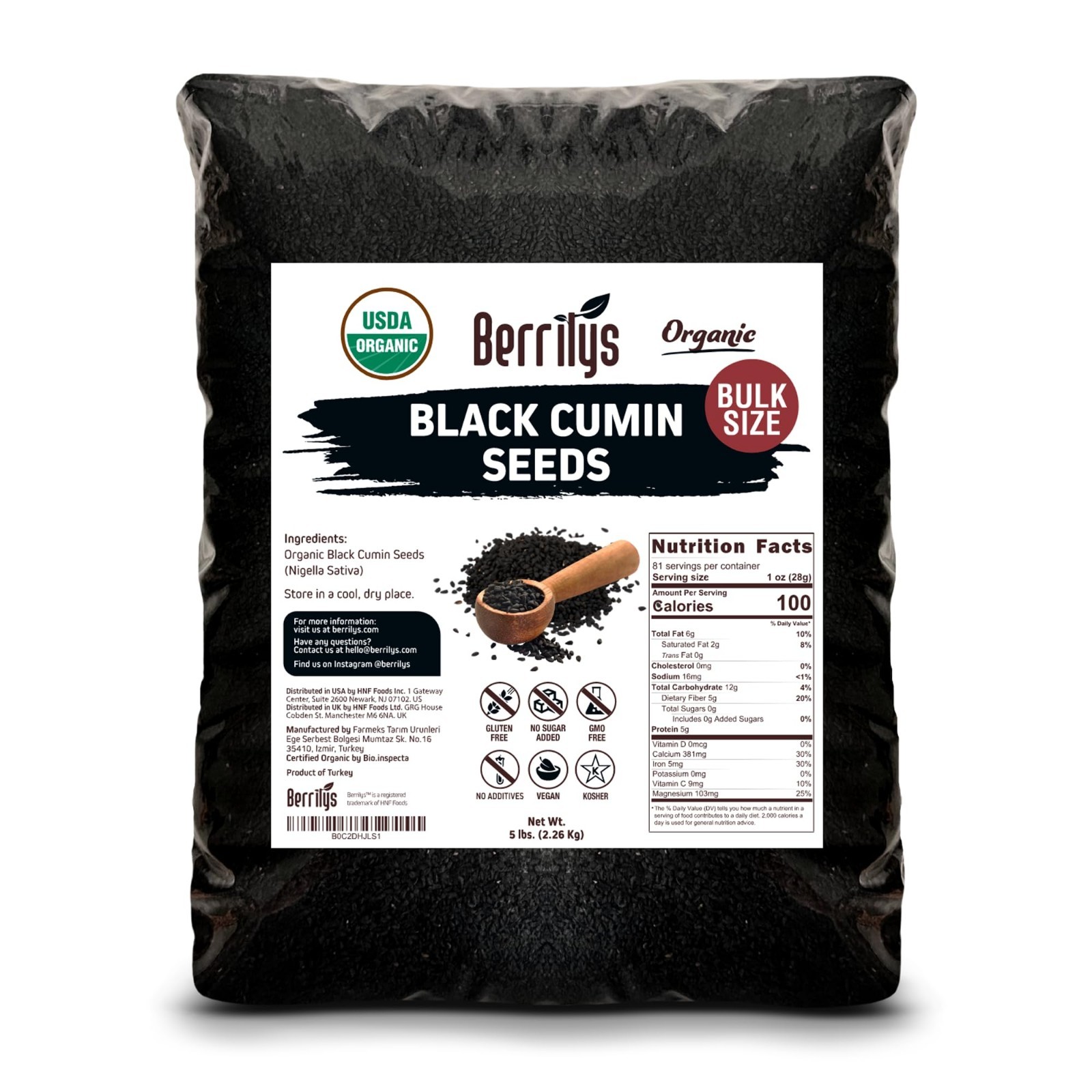 Organic Black Cumin Seeds 5 LB – Nigella Sativa, Kalonji, Vegan, Keto, Baking