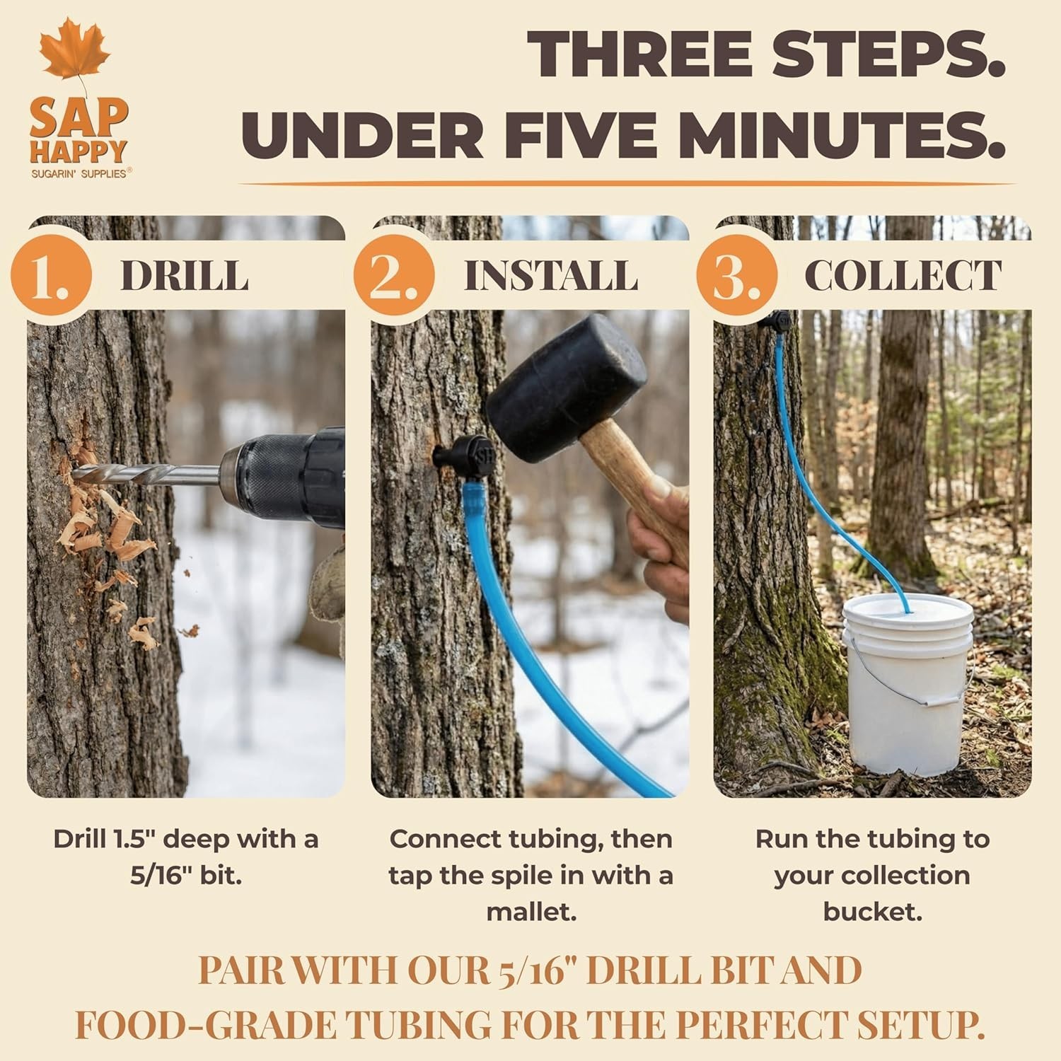 SAP HAPPY Maple Sap Spiles 50 Count, 5/16″ Ecolo Taps for Maple Trees, Maple …