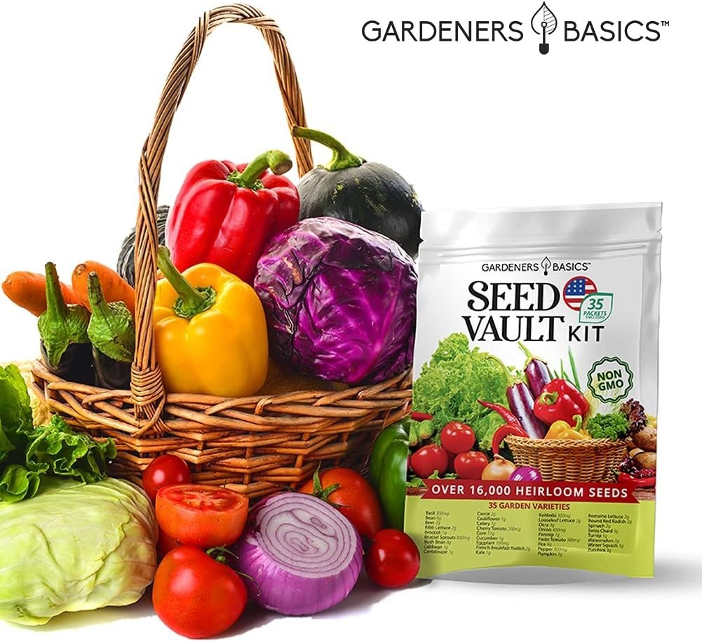 Survival Vegetable Seeds Garden Kit Over 16,000 Seeds Non-GMO and Heirloom, G…