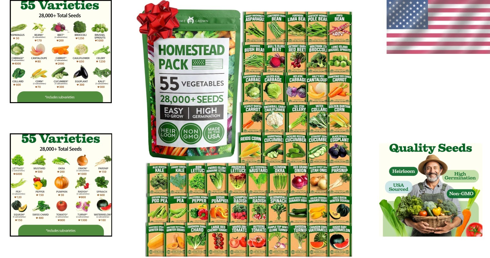 55 Heirloom Vegetable Seeds Pack – Non-GMO Survival Seed Vault for All Seasons