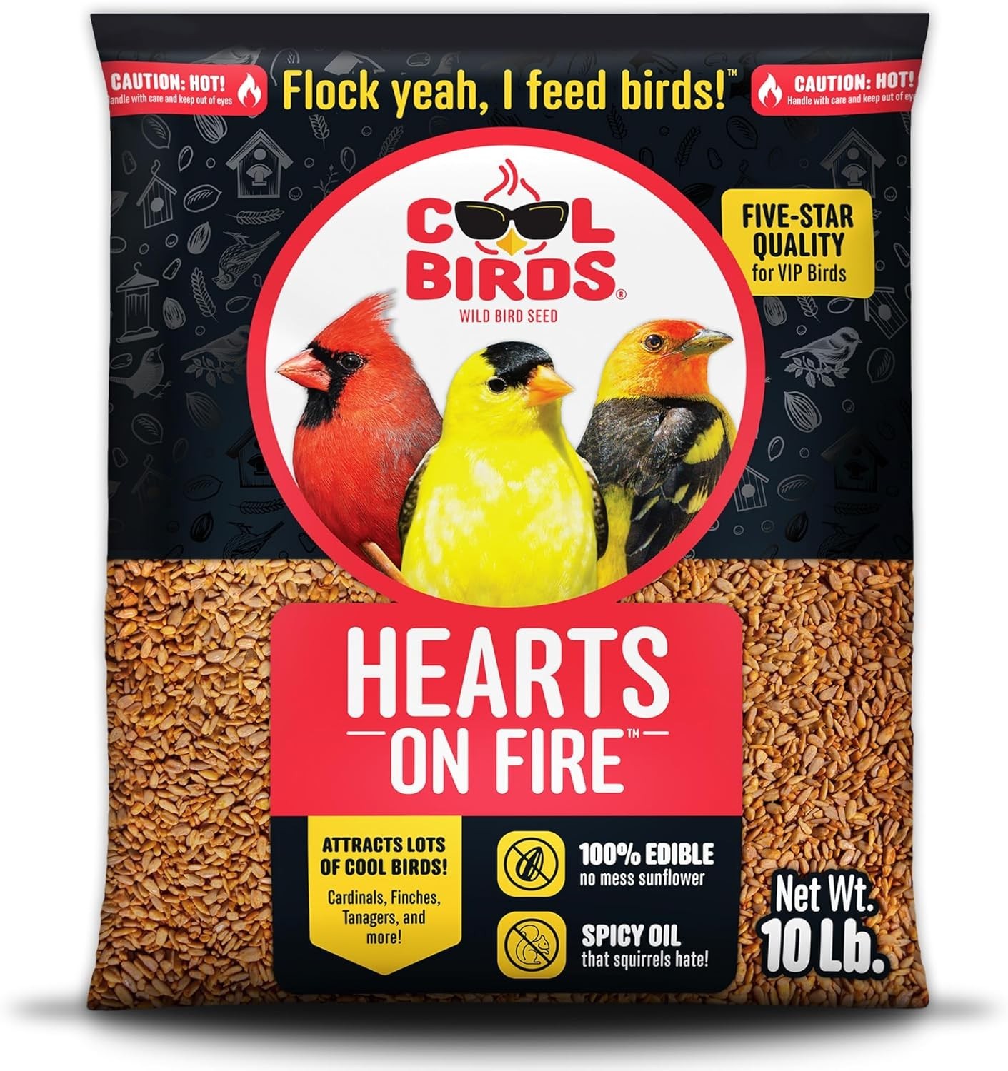 Hearts on Fire Hot Bird Seed – 10 lb. 100% Hulled Sunflower Hearts with Chili…